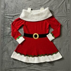 Holiday Time Santa Themed Off Shoulder Bodycon Red Christmas Dress w/ mistletoe